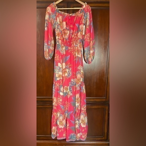 Giddy Up Glamor Pink Floral Flowey Dress. Medium-Long. - Picture 1 of 15